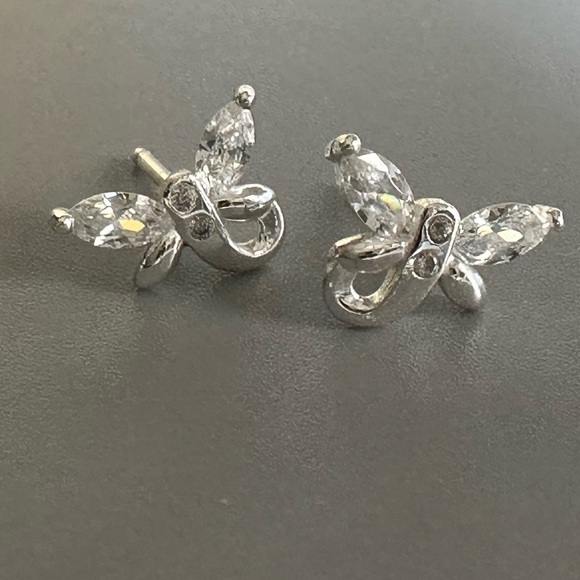 Sterling Silver Crystal Butterfly Stud Earrings - Picture 9 of 10
